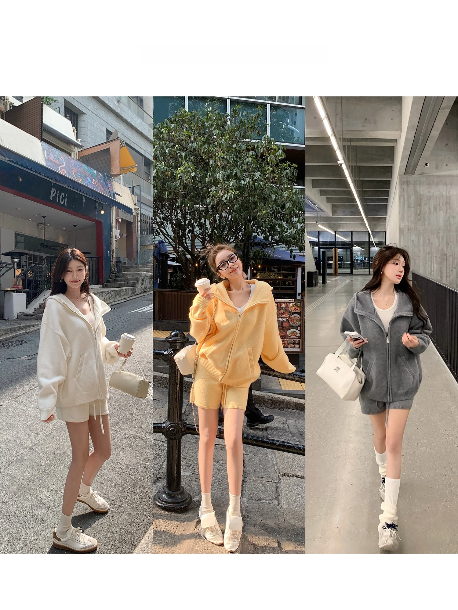 

Уютный комплект из вязаного свитшота оверсайз и шорт для женщин: модный свободный костюм-двойка для ранней весны в стиле Торонто