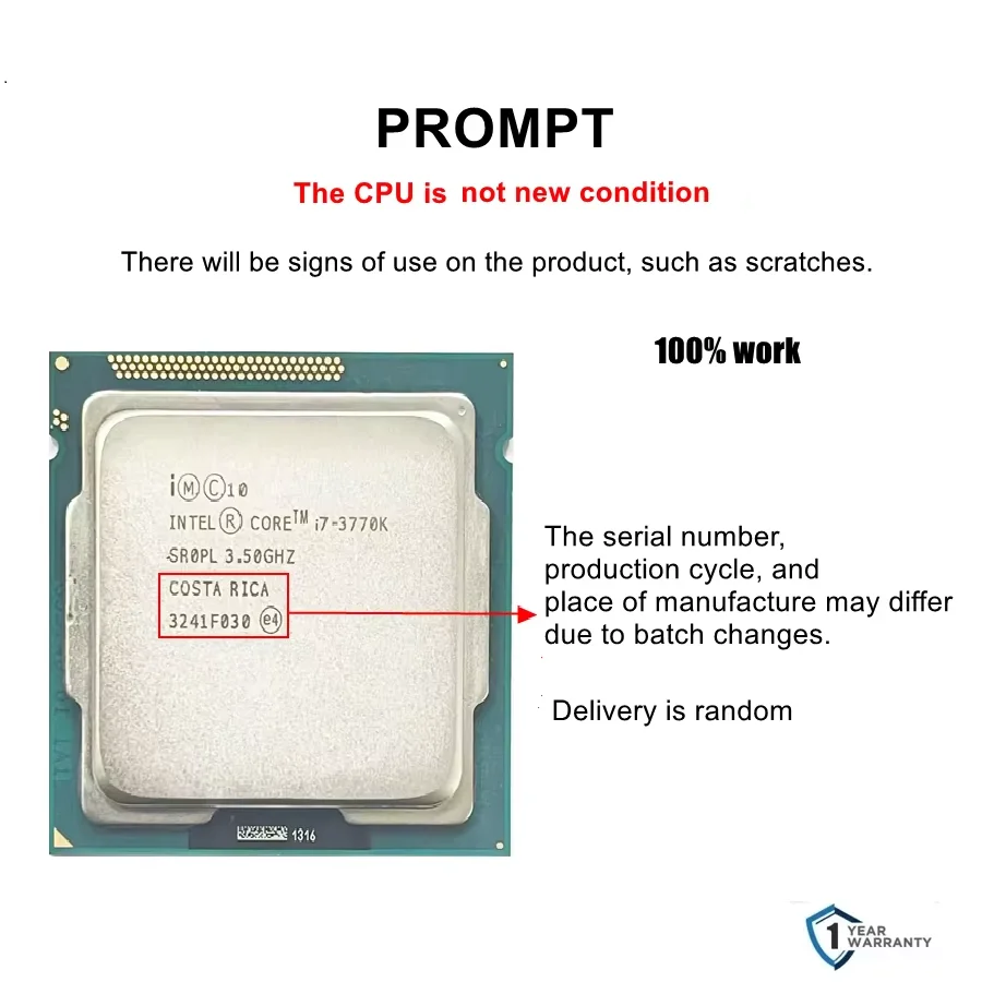 Intel Core i7 3770K 3.5GHz 4-Core CPU 77W LGA 1155 Processor