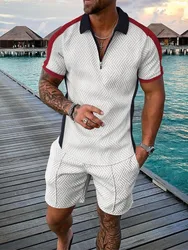 2023 New Summer Men's Shorts Set Short Sleeve Zip Polo Shirt Street T-shirt Two Piece Casual Sportswear