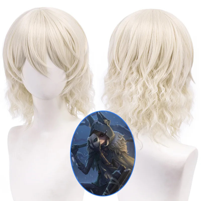 

Synthetic Short Wave Wig White Blonde Cosplay Wavy Hair for Party Halloween Daily Use Heat Resistant