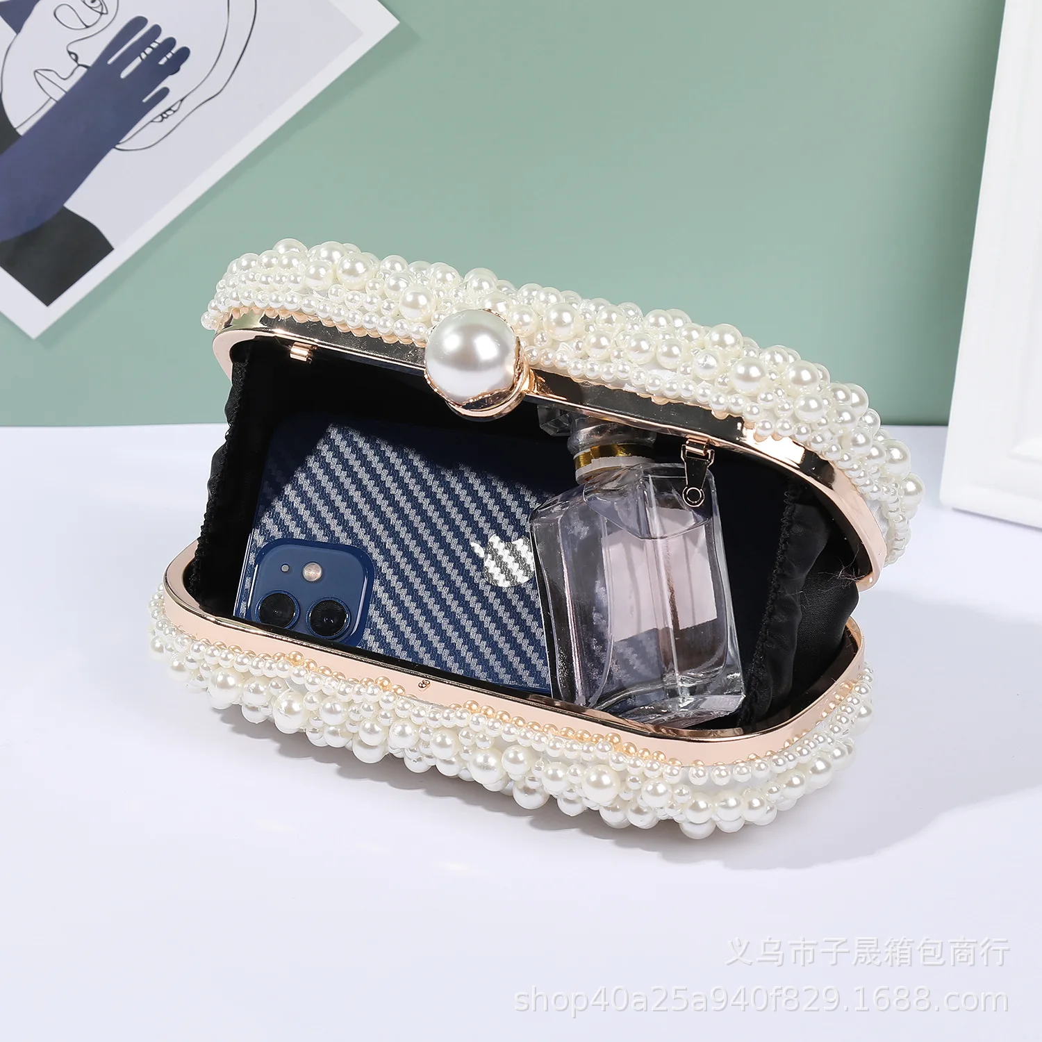 Fashion Elegant Women White Beige Luxury Special Crystals Beaded Pearl Evening Clutch Bags Wedding Party Handbag Beaded