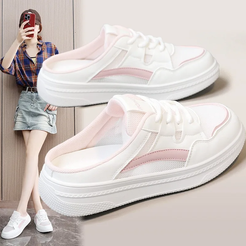 Women Mesh Platform Half Slippers Backless Casual Sneakers Breathable Thick Sole Slip On Mules Fashion Ladies Sport Slides Mujer
