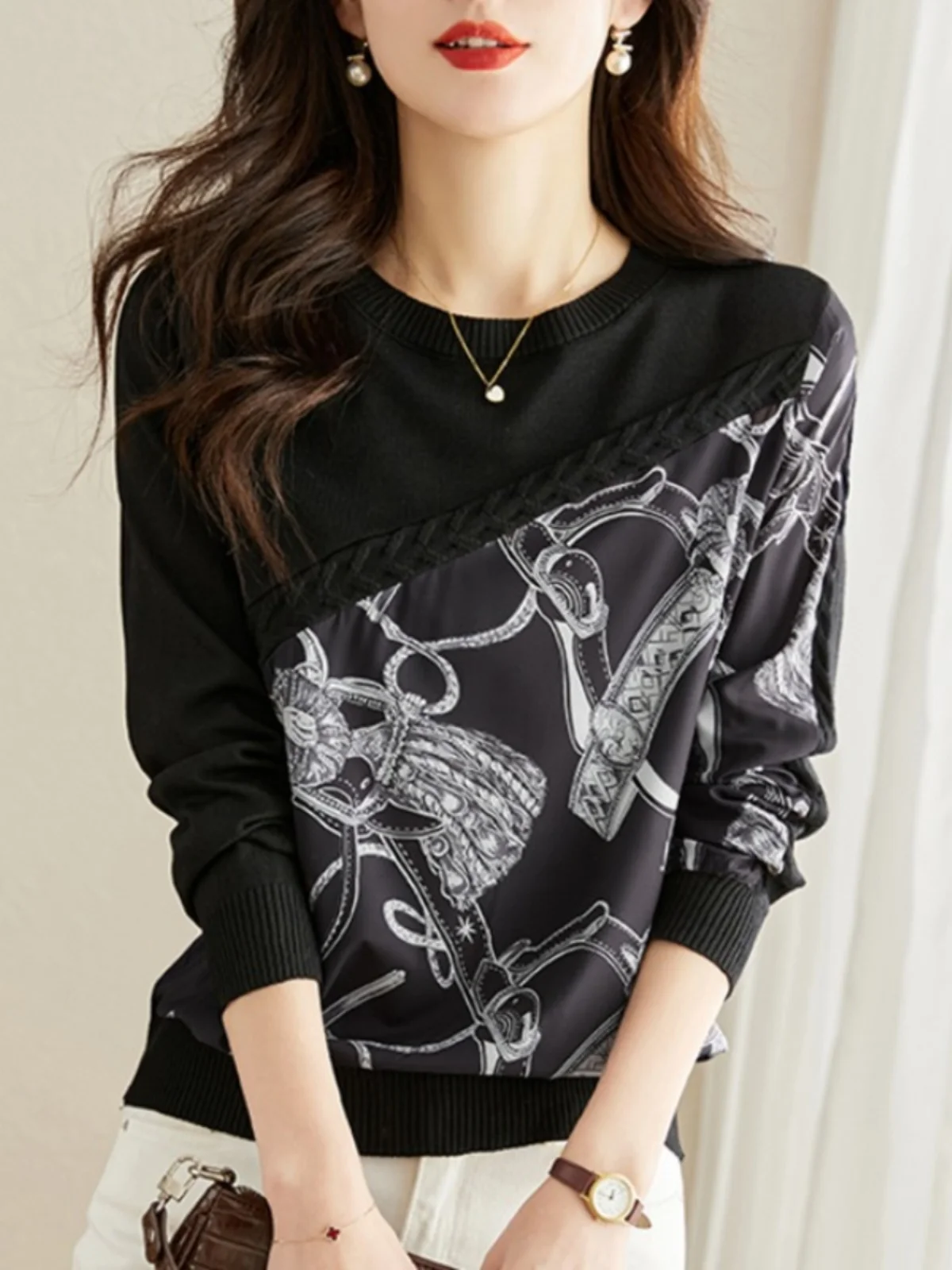 

Black Knitted Sweater Long Sleeve Women's Base Fashionable Spring Autumn Winter New Arrival plus Size Cashmere Underwear Top