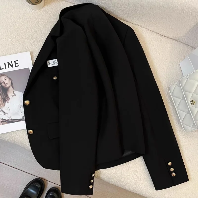 Women Solid Full Sleeve Loose Casual Short Blazer Coats Turn Down Collar Autumn Winter Button Pocket Blazers Ladies 2023