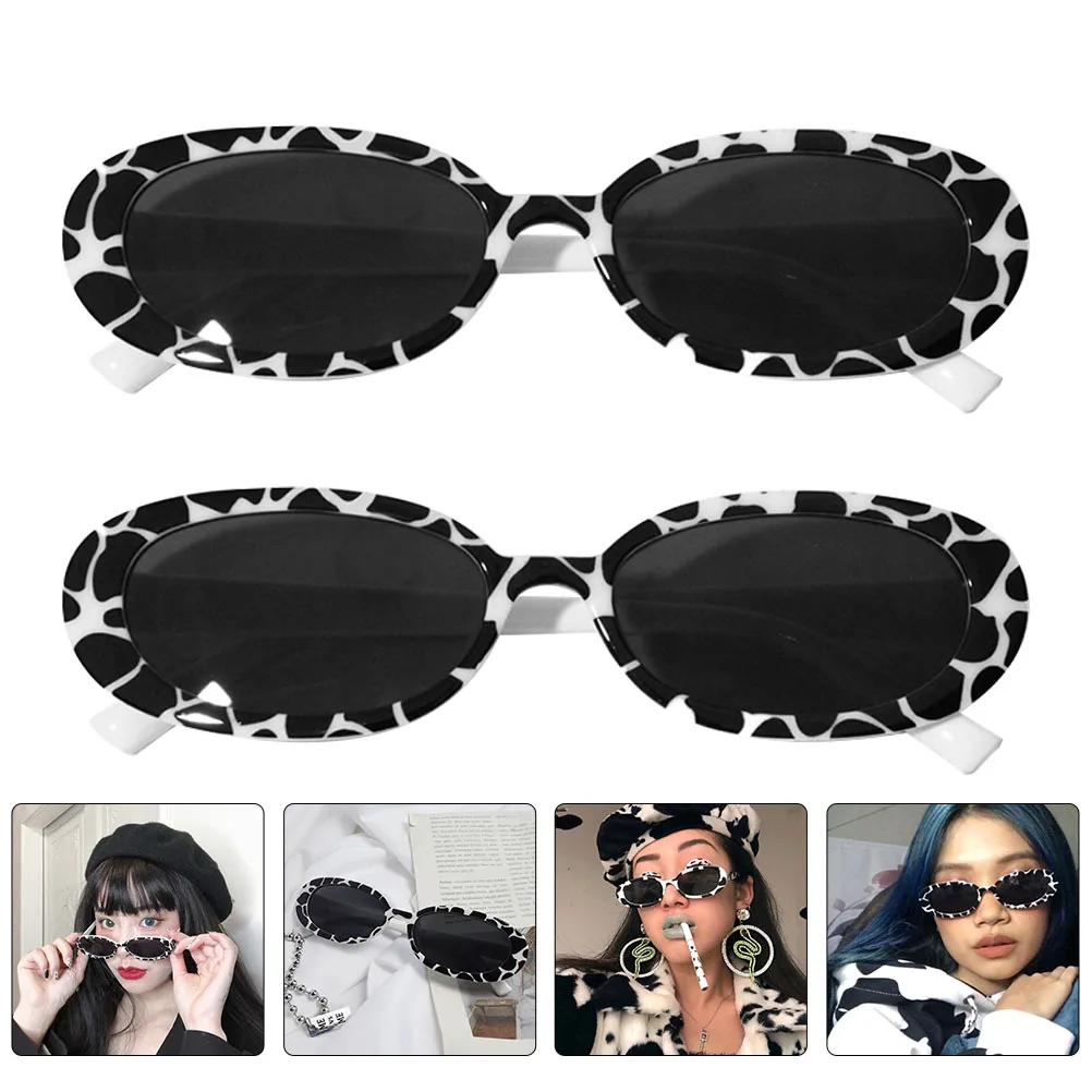 

2pcs Retro Sunglasses White Plastic Stylish Lightweight Fun Eyewear Women Sunglasses Party Accessories Summer Travel Glasses