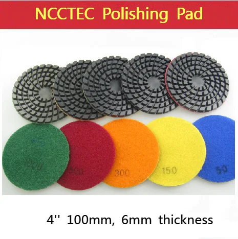 6mm Thickness 4'' Soft Wet Diamond Polishing Pad 100mm Concrete Marble Granite Quartz Tile Grit 30,50,150,300,500,1000,2000,3000