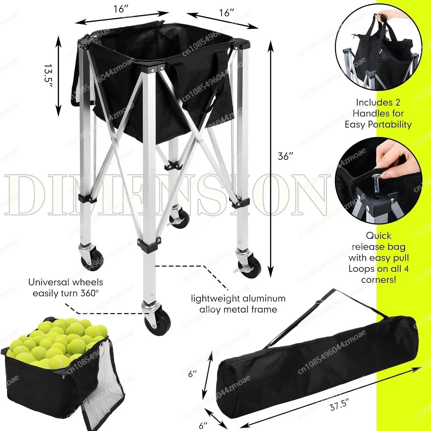 

Foldable Aluminum Tennis Trolley Mobile Sports Coach Cart Tennis Ball Collection & Storage Basket