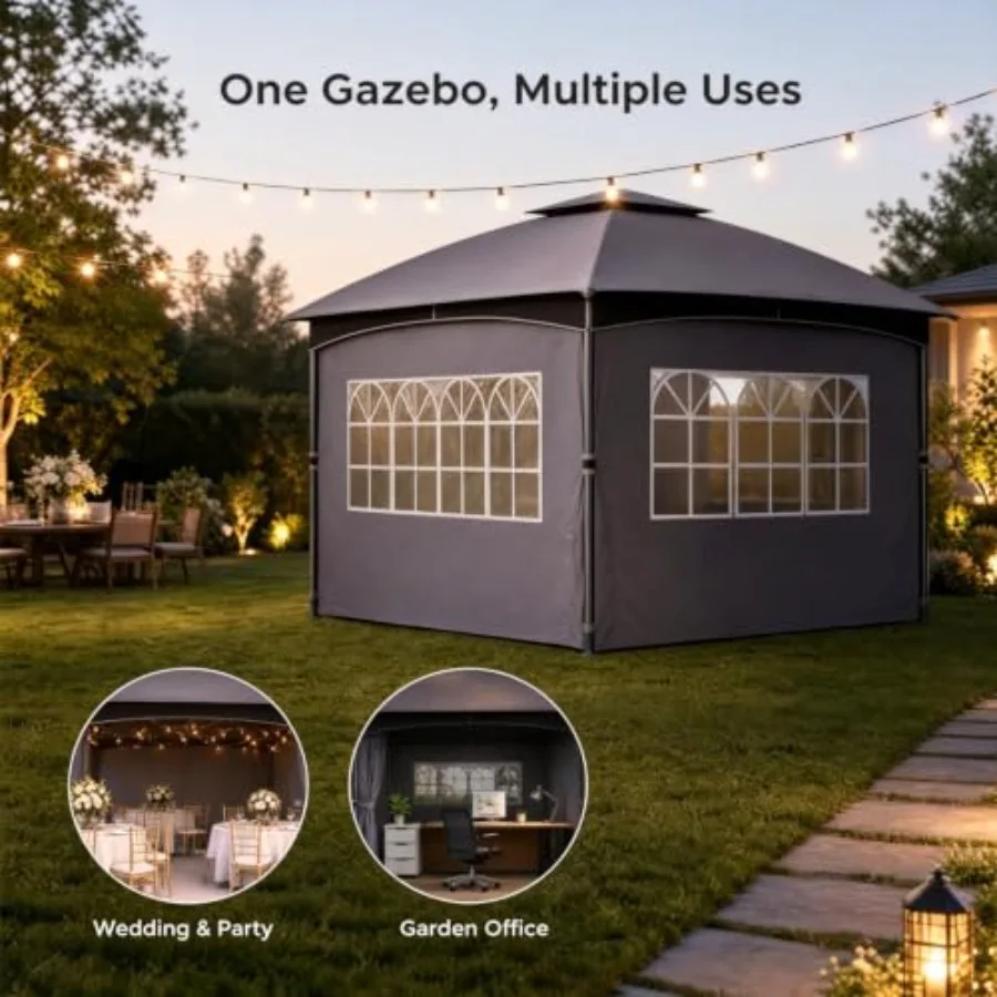 13x13 Feet Pop Up Gazebo with Mosquito Netting and Curtains, Double Tier Vented Roof Outdoor Canopy Tent, Instant Outdoor Scree