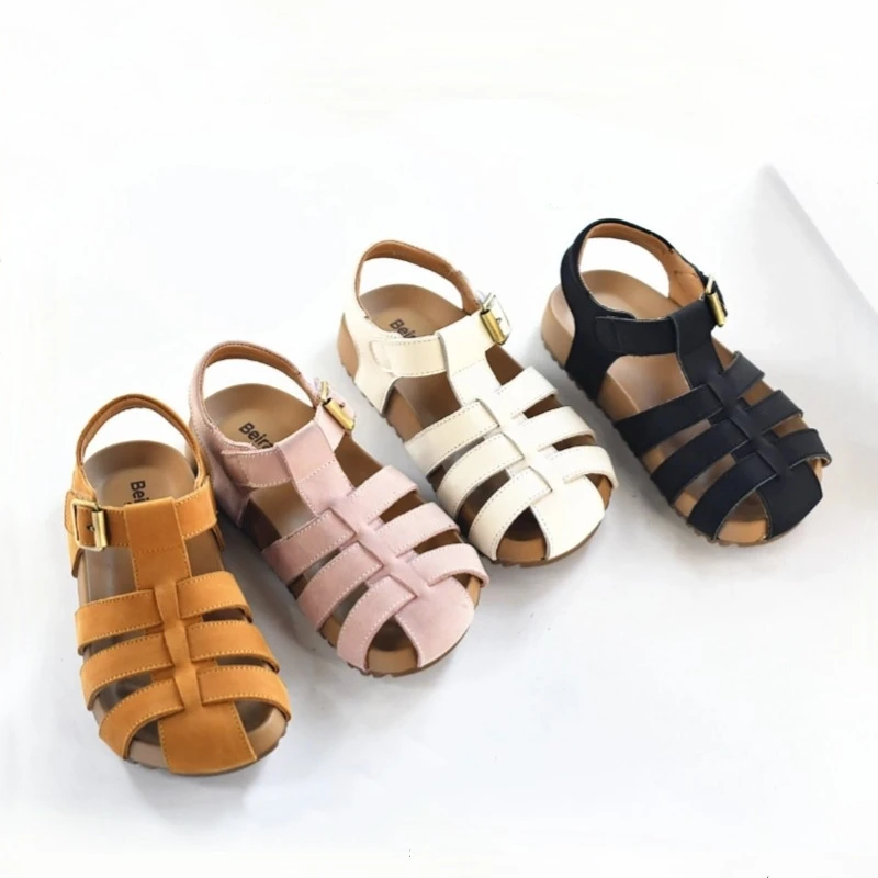 Cowhide Boys Sandals Summer Genuine Leather Baby Girls Gladiator Sandals Comfortable Insole Kids Shoes Children's Beach Shoes