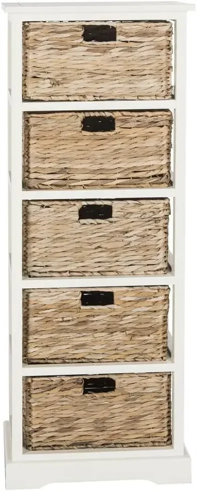 Home Collection Vedette Distressed White 5-Drawer Wicker Basket Storage Tower (Fully Assembled)