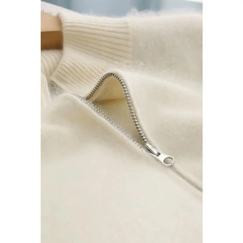 

D-ade Camere Fce! Mis Treasure Fce Thi as Clouds Stand Collar Zipper Knitted Sweater Women Straight Autumn Winter