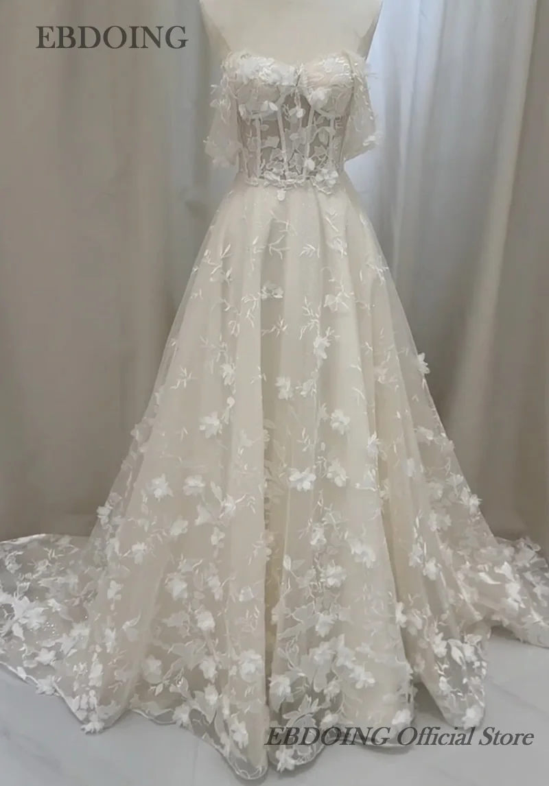 

EBDOING New Arrive Wedding Dress A-Line Sweetheart Neckline With 3D Flowers Customized Bride Gowns Vestidos De Novias