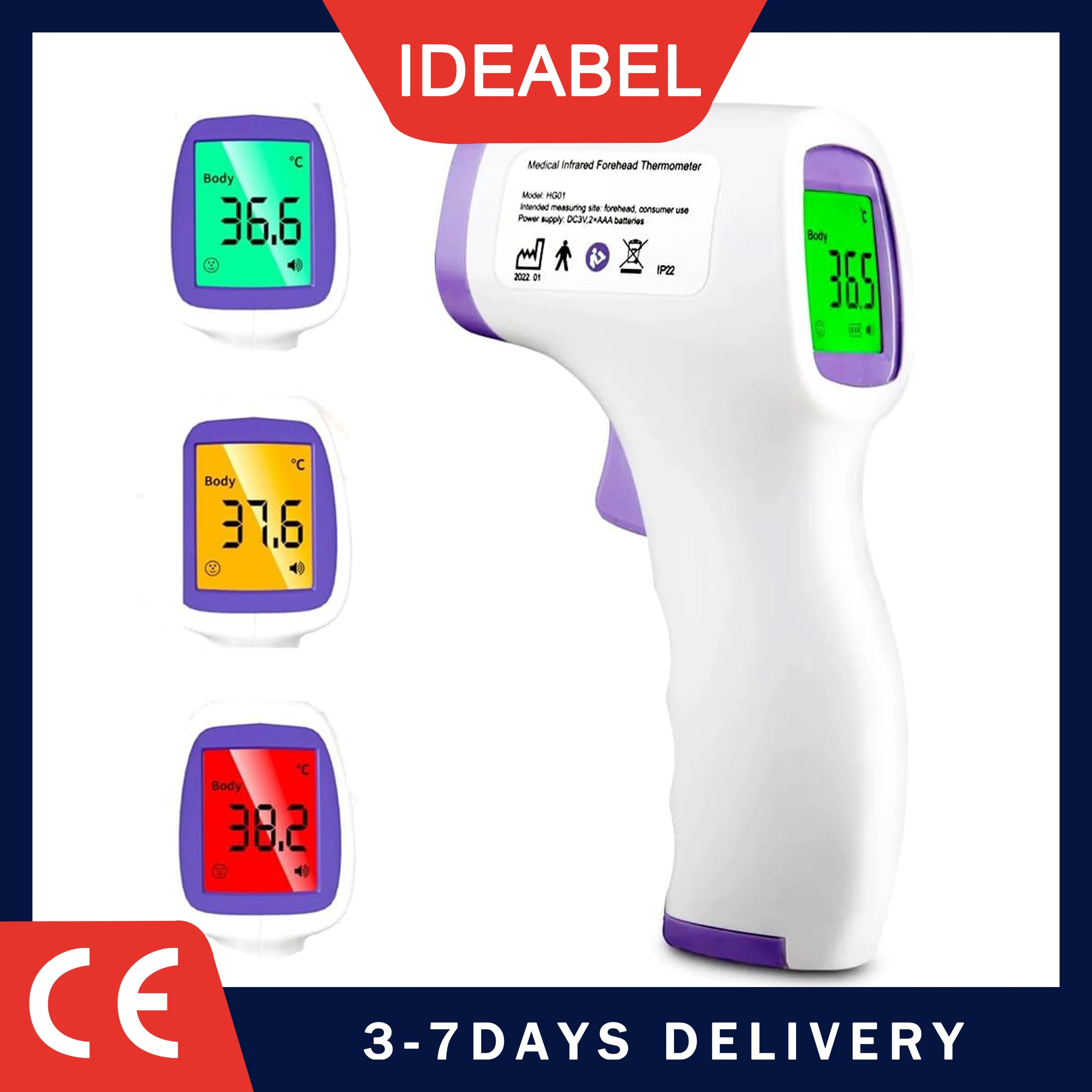 IDEABEL Fever Thermometer Non-contact Medical Forehead Body Temperature Meter Digital Infrared Degrees Measure Monitor LED
