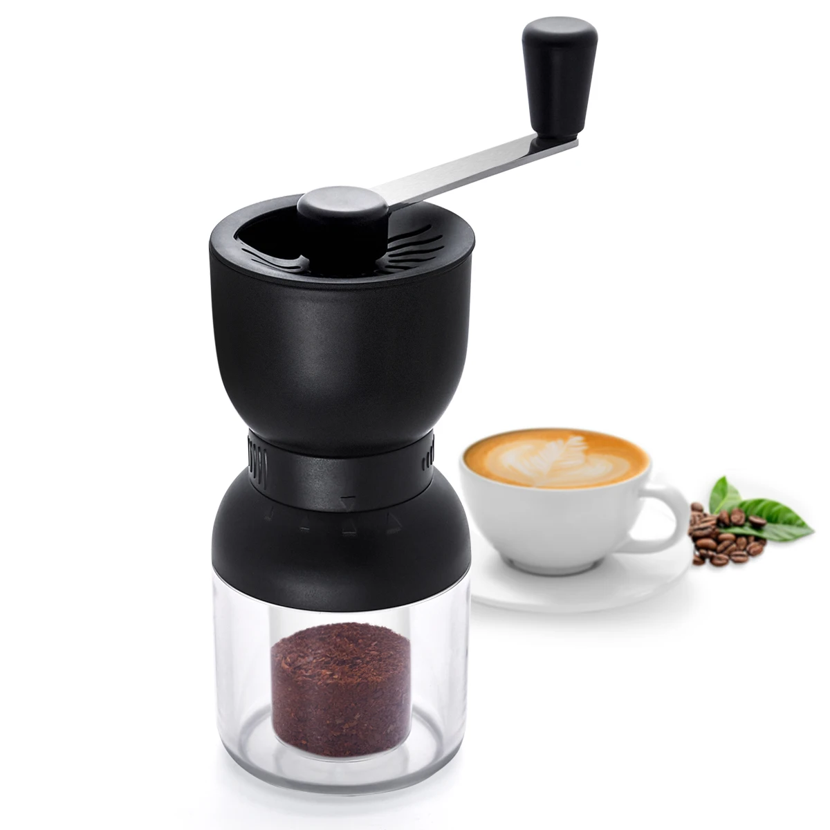 STLF Stainless Steel Modern Single Tank Glass Manual Coffee Grinder Hand Shake Style