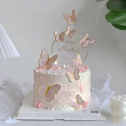 Butterfly Cake Decoration Happy Birthday Cake Topper Festival Plugin Baking Insert Flag Party Cake Wedding Birthday Decor