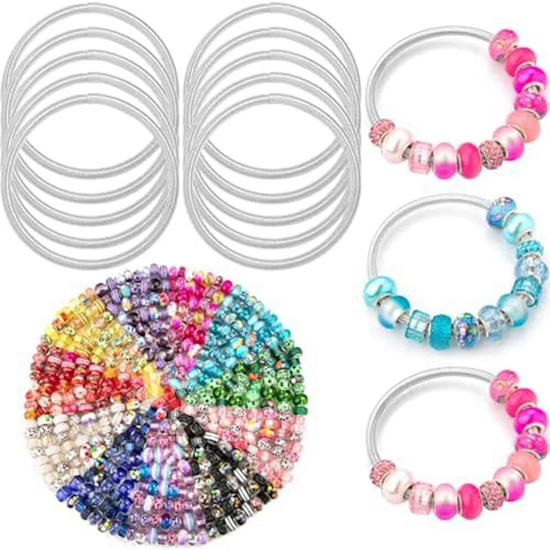 

20Pcs Elastic Charm Bracelets Plus 220PCS Large Hole Spacer Beads DIY Charm Bracelet Metal