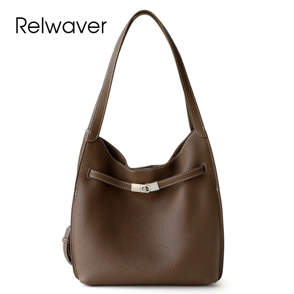 

Relwaver genuine leather underarm bag fashion basket bag women shoulder bag lock bucket chic handbag 2026 spring summer new