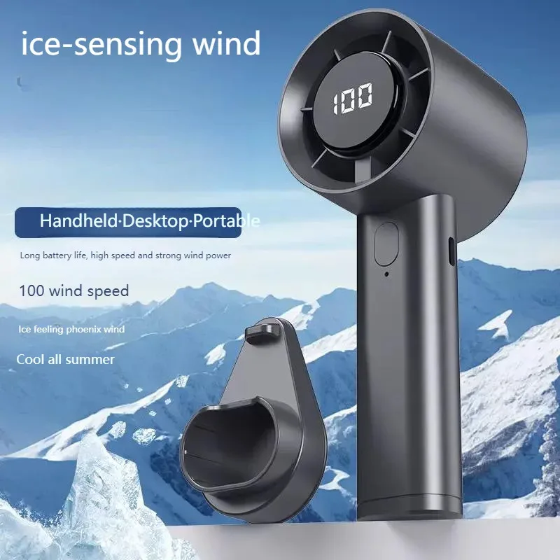 مروحة محمولة صغيرة محمولة مع شاشة LED تبريد أشباه الموصلات 100 سرعة USB بطارية قابلة للشحن مروحة خارجية