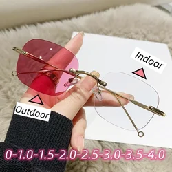 Gafas fotocromáticas sin montura a la moda para mujer, gafas de lujo con bloqueo de luz azul, gafas para miopía terminadas, gafas de sol que cambian de Color para exteriores