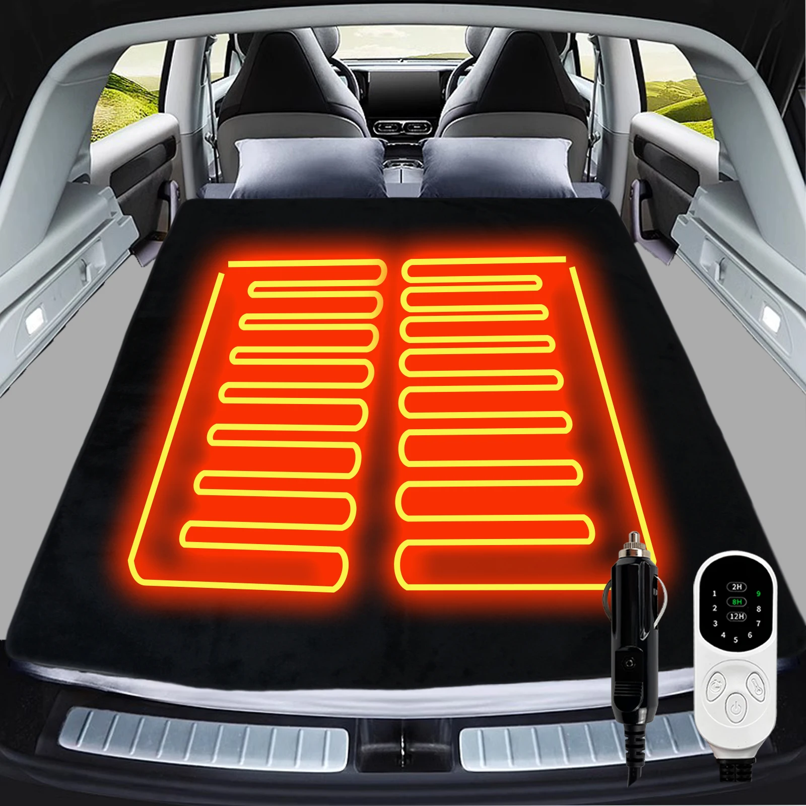 

Heated Car Blanket 12-Volt Electric Blanket Heating Pad 250cm/8.25-Ft Power Cord 9 Heating Levels and 2/8/12H Timer Setting