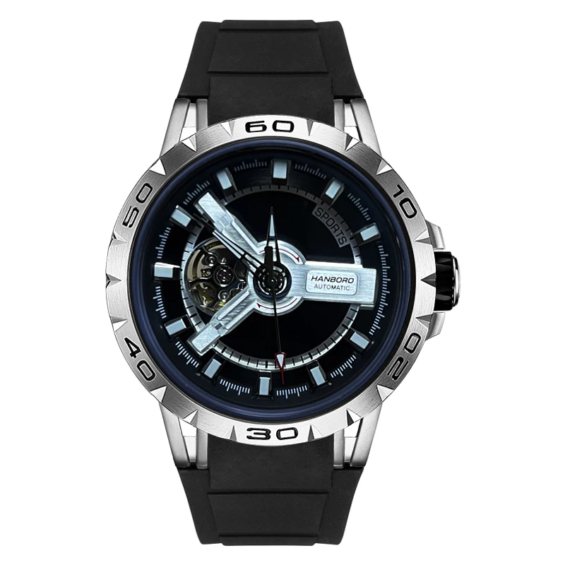 

HANBOROMen's hollowed out flywheel mechanical watch, fully automatic personalized luminous waterproof watch
