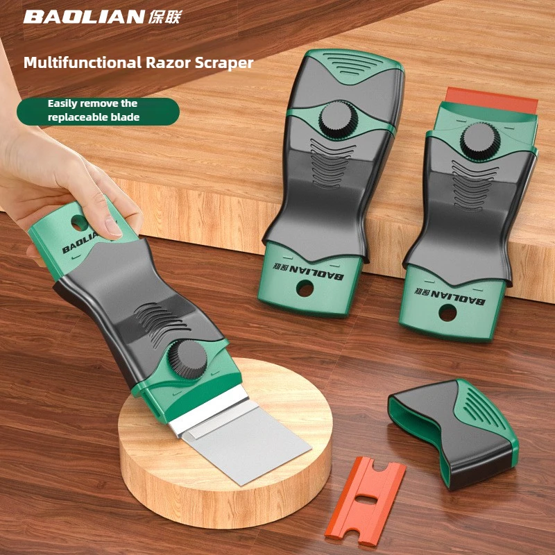 BAOLIAN Rasierklingen-Schaber aus Kunststoff und Metall, Fensterglasreiniger, Vinylfolie und Klebstoffentferner für Auto und Zuhause
