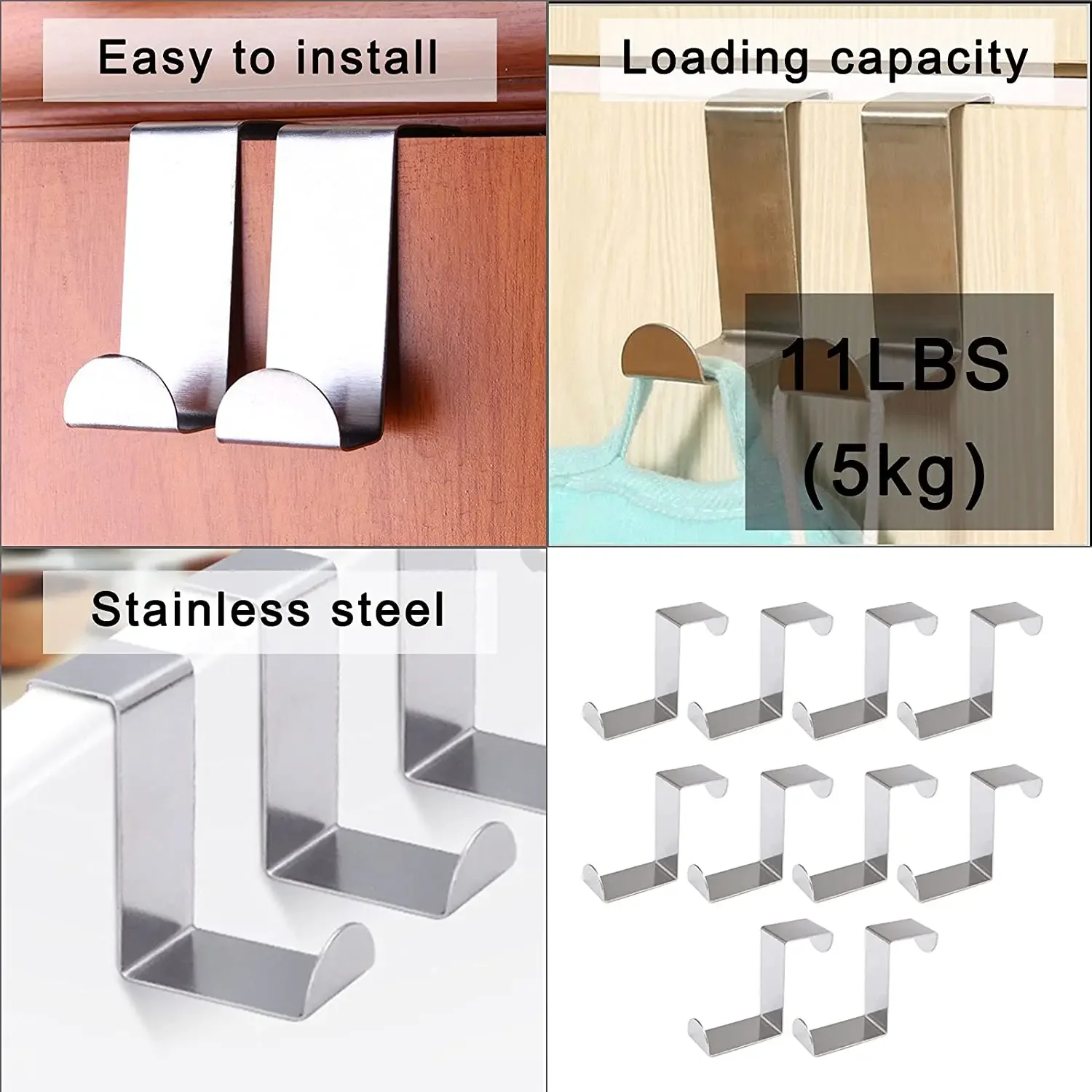 2-20Pcs Drawer Hook Stainless Steel Reversible Over Door Cabinet Cupboard Door Towel Hanger Holder Hook Rack for Office Kitchen