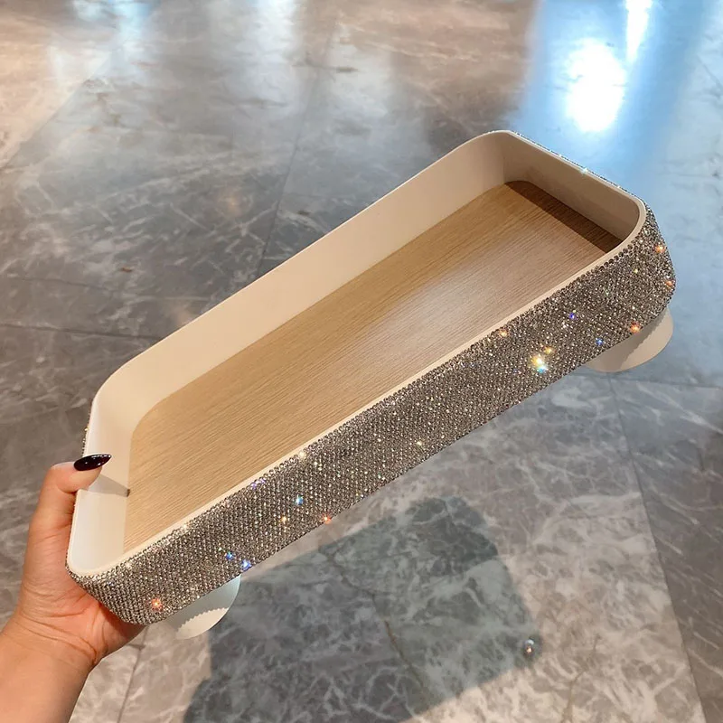 Sparkling Diamond Cosmetics Tray Organizer Storage Jewelry Multipurpose Storage Tray Bathroom Storage Box Kitchen Container Case