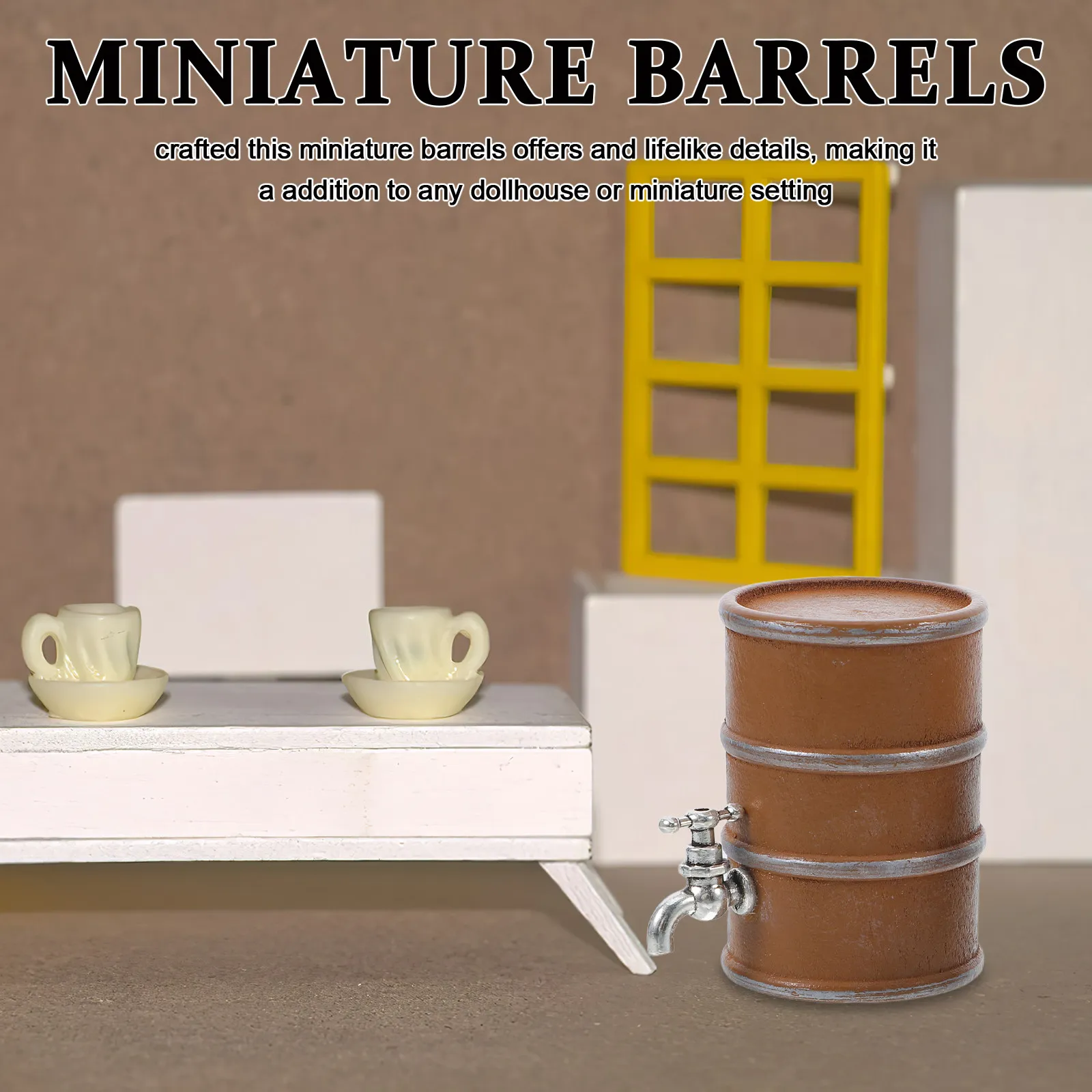 2Pcs Lifelike Mini Wine Barrel with Faucet for Dollhouse Decor Miniature Kitchen Accessories Wooden Barrel Prop for Photography view 4