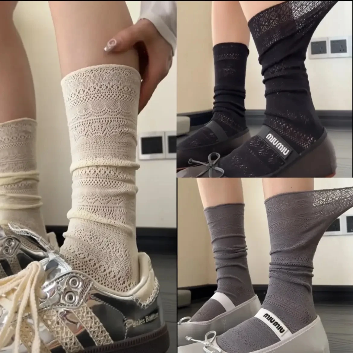 

3pairs Socks for Women Thin Summer New Candy Color Hollow Loose Socks Female Casual Basic Sweet Girls Fashion Long Sock Comfort