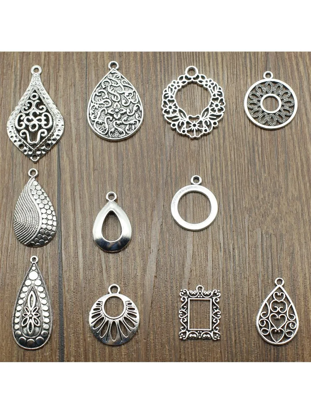 10 sztuk / partia Charms Waterdrop do tworzenia kolczyków DIY ocena biżuterii na akcesoria do wyrobu biżuterii antyczny kolor srebrny — zdjęcie 2