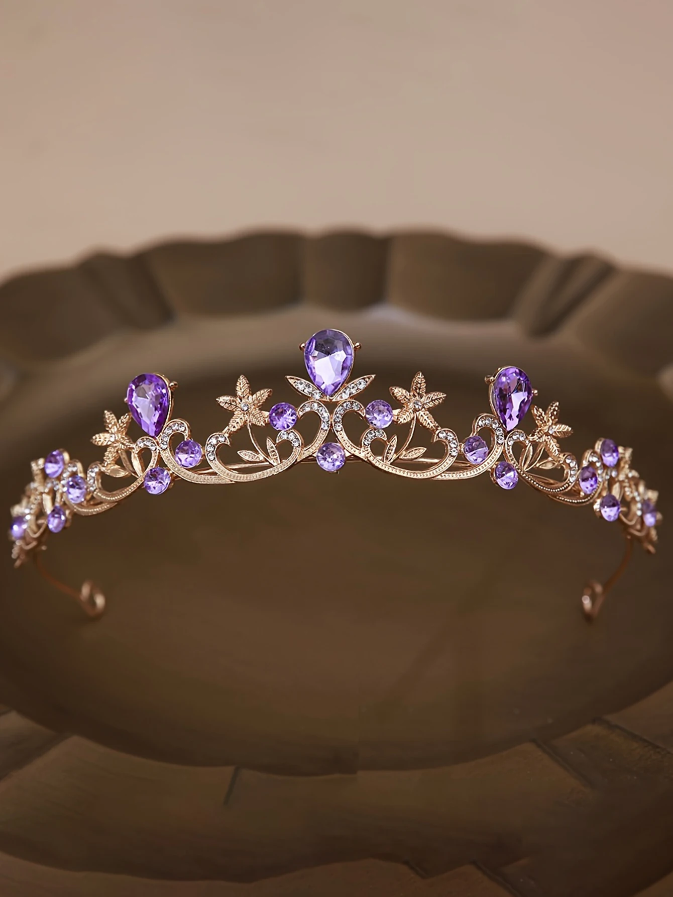 Golden Rose Gold Red Diamond Crown for Bridesmaid Headpiece Light Luxury Style Red Crystal Hairband. Wedding Dress, Formal Wear view 3