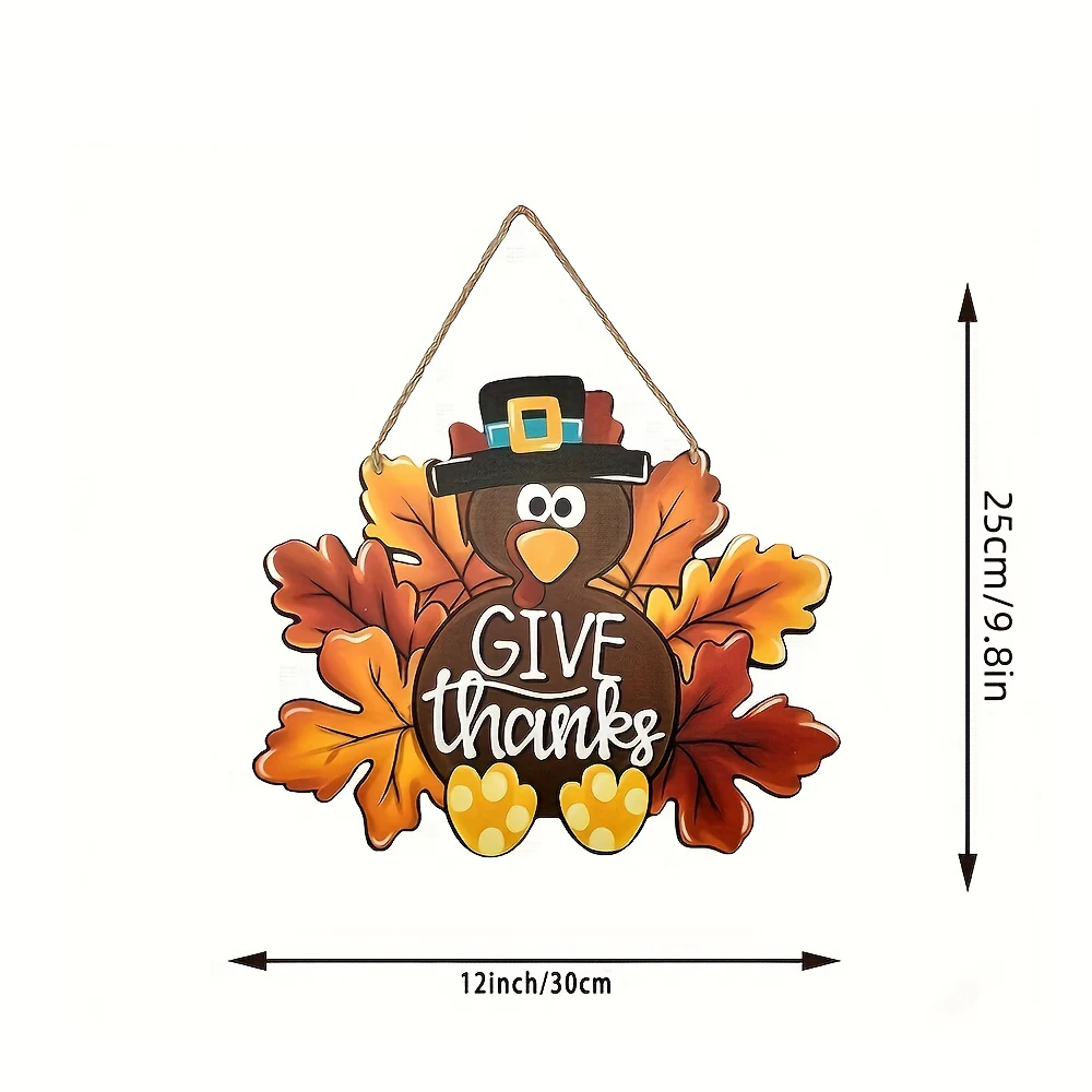 شماعة باب ديك رومي خشبية ساحرة مع نقش "Thanksgiving" مطبوع ثنائي الأبعاد - مثالية لتزيين الشرفة الخارجية في الخريف الاحتفالي
