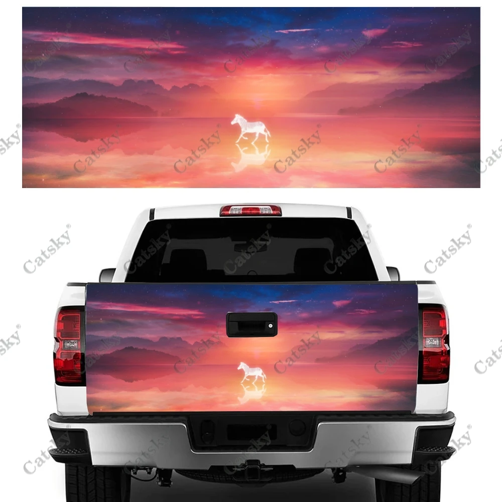 Horse Sunset Painting Artwork Truck Tailgate Wrap Professional Grade Material Universal Fit for Full Size Trucks Car Wash Safe