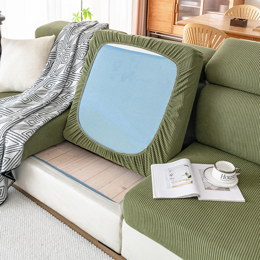 Nieuwe Dikker Jacquard Sofa Zitkussenhoezen Effen Kleuren Gestreepte Bankhoezen voor Woonkamer Sectionele Bankhoezen Afneembare