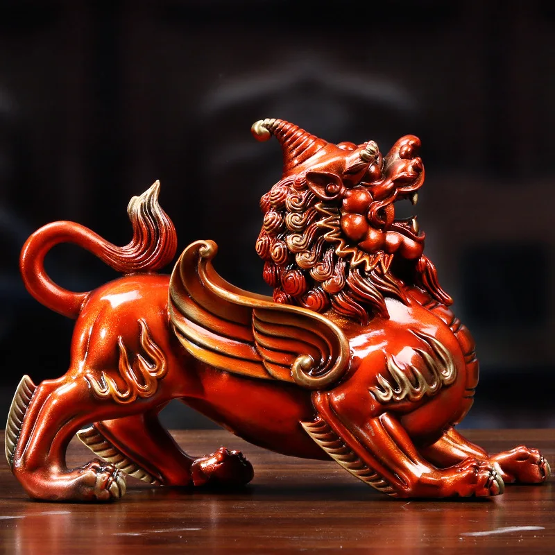 Pixiu Chinese Statues Sculptures Figurines Miniatures Statue Colored Bronze Piqiu Ornaments Crafts Copper Home Decoration