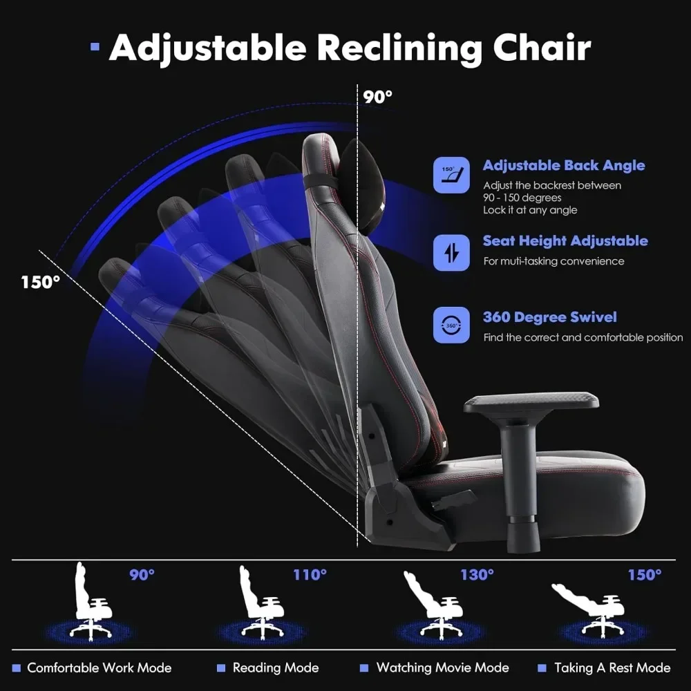 Big and Tall Gaming Chair with Footrest 350lbs, High Back PC Gaming Chairs with Wide Seat, Armrest for Adults,Computer Chair