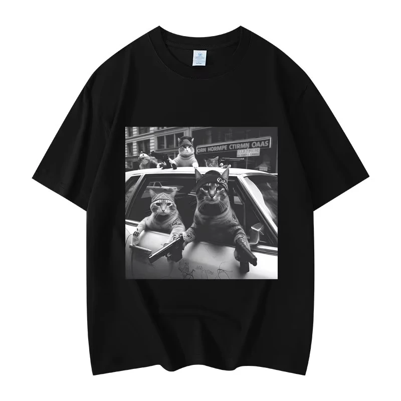 

Забавные футболки с графическим принтом «Кошачья банды» для мужчин и женщин, модные винтажные футболки с коротким рукавом, высококачественные хлопковые футболки оверсайз