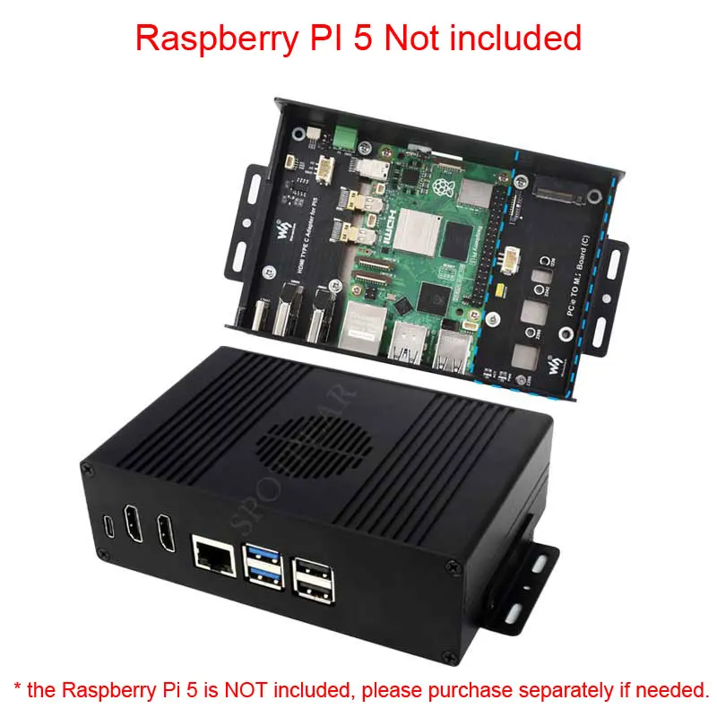 طقم علبة Raspberry Pi 5 Box اختياري PCIe إلى Gigabit Ethernet /M.2 NVMe SSD/4USB3.2 Gen1 جميع المنافذ إلى جانب USB Pi TYPE-C HDMI