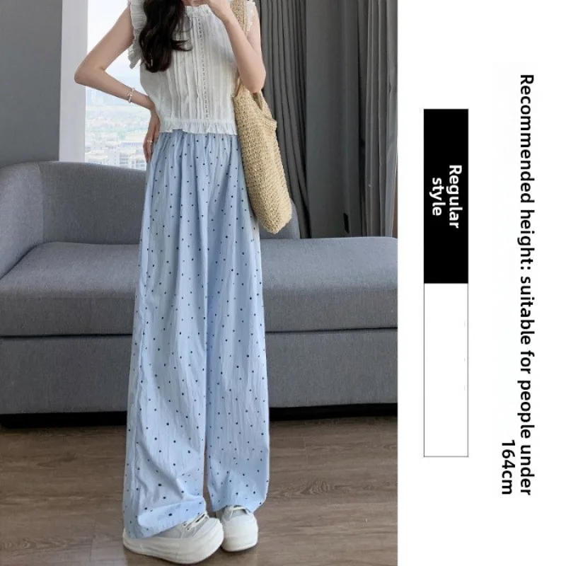 Sleeping Pants Women Trousers Polka Dots Solid Color Fashionable Straight-Leg Trousers Breathable Lounge Pants Pajama Pants view 3
