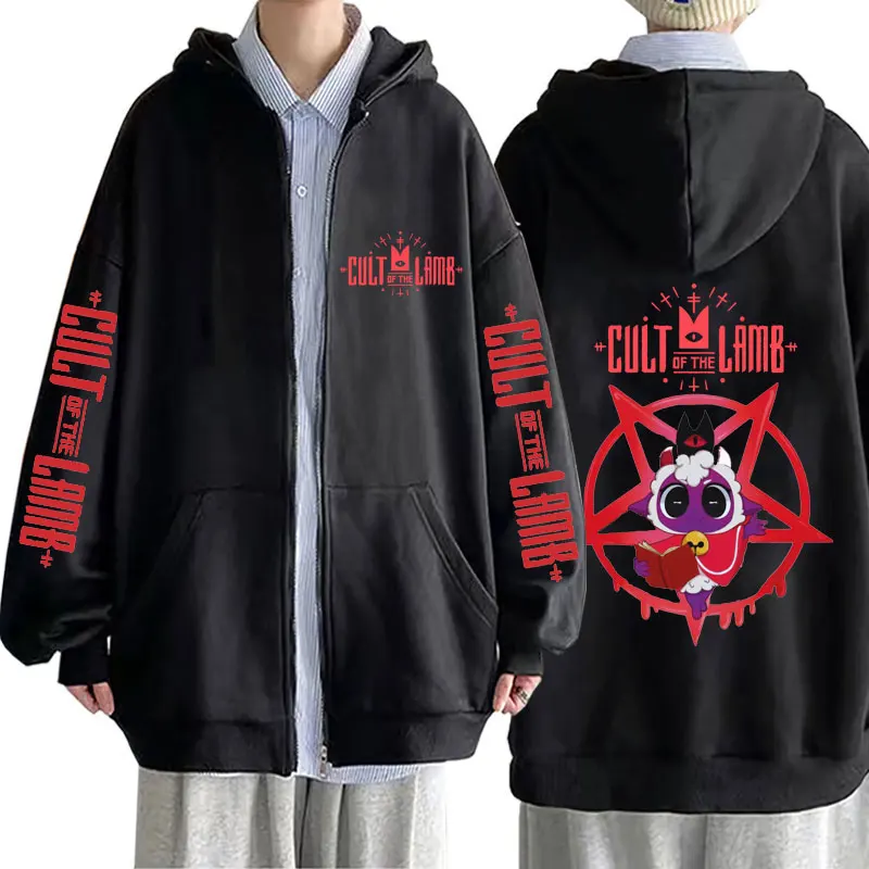 

Game Cult of The Lamb Funny Graphic Zipper Hoodie Men Women Casual Zip Up Sweatshirt Men's Vintage Oversized Hoodies Streetwear
