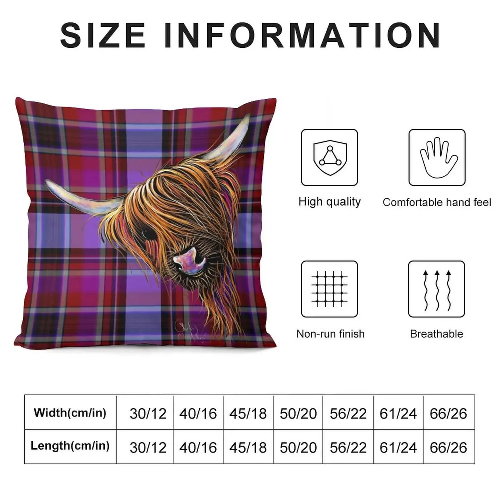 SCoTTiSH HiGHLaND CoW ' TaRTaN NooDLeS P ' by SHiRLeY MacARTHuR Throw Pillow Decorative Cushion anime girl pillow