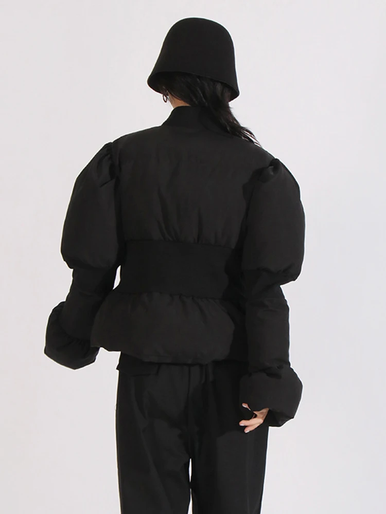 Chaqueta de plumón de algodón ajustada con cuello redondo para mujer, prendas de vestir informales cálidas, chaquetas de plumón de pato blanco con doble cremallera para invierno