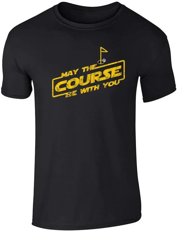 

Pop Threads May The Course Be with You Funny Golfing Golfer Graphic Tee T-Shirt for Men