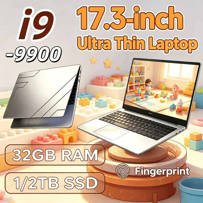 Compact 17.3 Inch Laptop Intel Core I9‑9900 Windows 11 32GB M.2 2TB SSD Ultrabook Computer Portable PC Office Laptops
