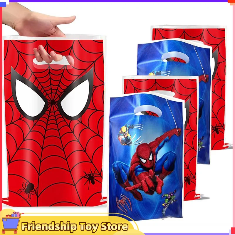 New Spiderman Birthday Party Gift Bags Spider Theme Plastic Candy Bag Boy Loot Bag for Kids Birthday Party Favors Supplies Decor