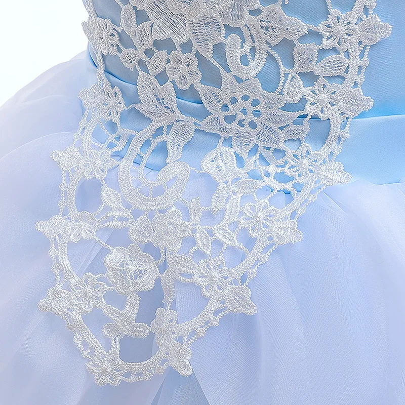 Halloween Role Play Costume Girl Embroidered Bubble Sleeves Princess Dress Carnival Birthday Party Lace Mesh Fluffy Dress