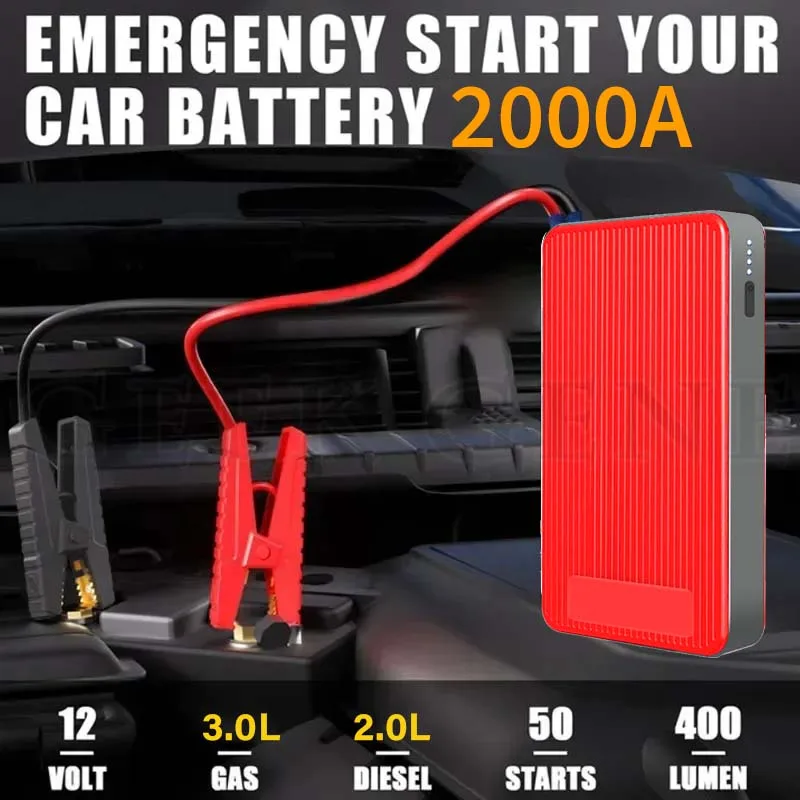 GKFLY Car Jump Starter 2000A/3000A Peak Power Bank 12V Car Booster Auto Emergency Starting Device Jump Start for Petrol Diesel