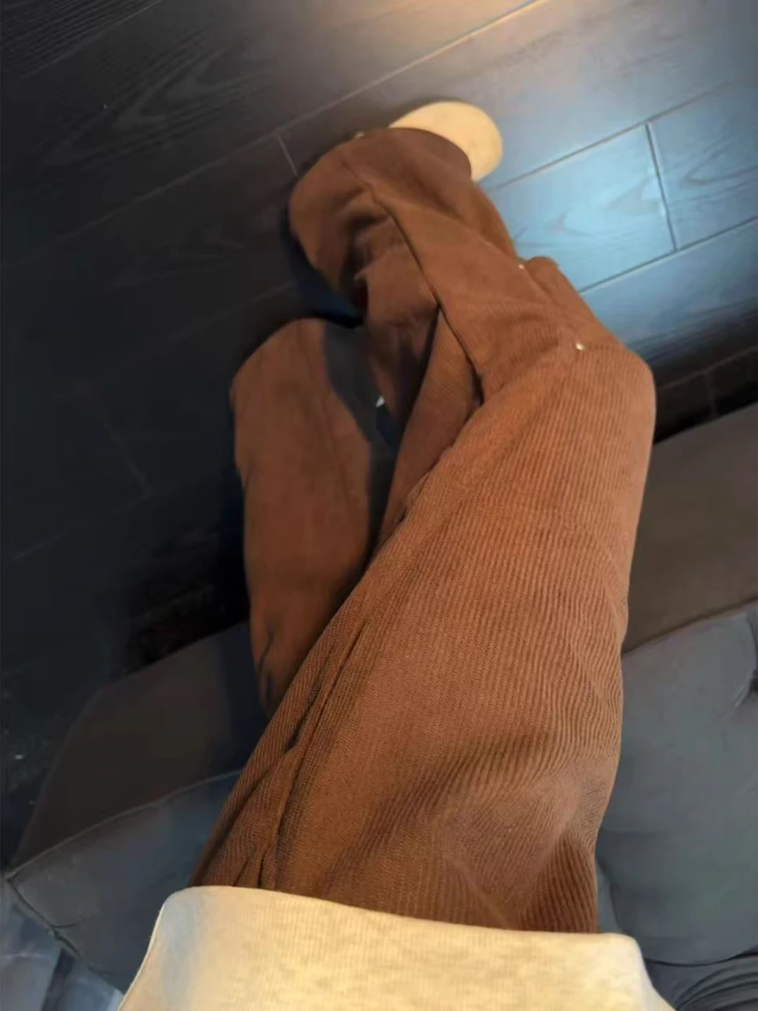 

Men's Casual Velvet Fce Lined Wide Leg Pants Winter Bule Folded Loose Trousers American Sle Polyester Fiber Straight Tube