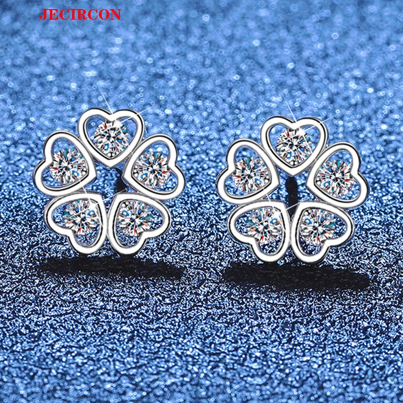 

JECIRCON Charming 925 Sterling Silver Heart Shaped Moissanite Stud Earrings for Women Gorgeous Romantic Effortless Style Upgrade